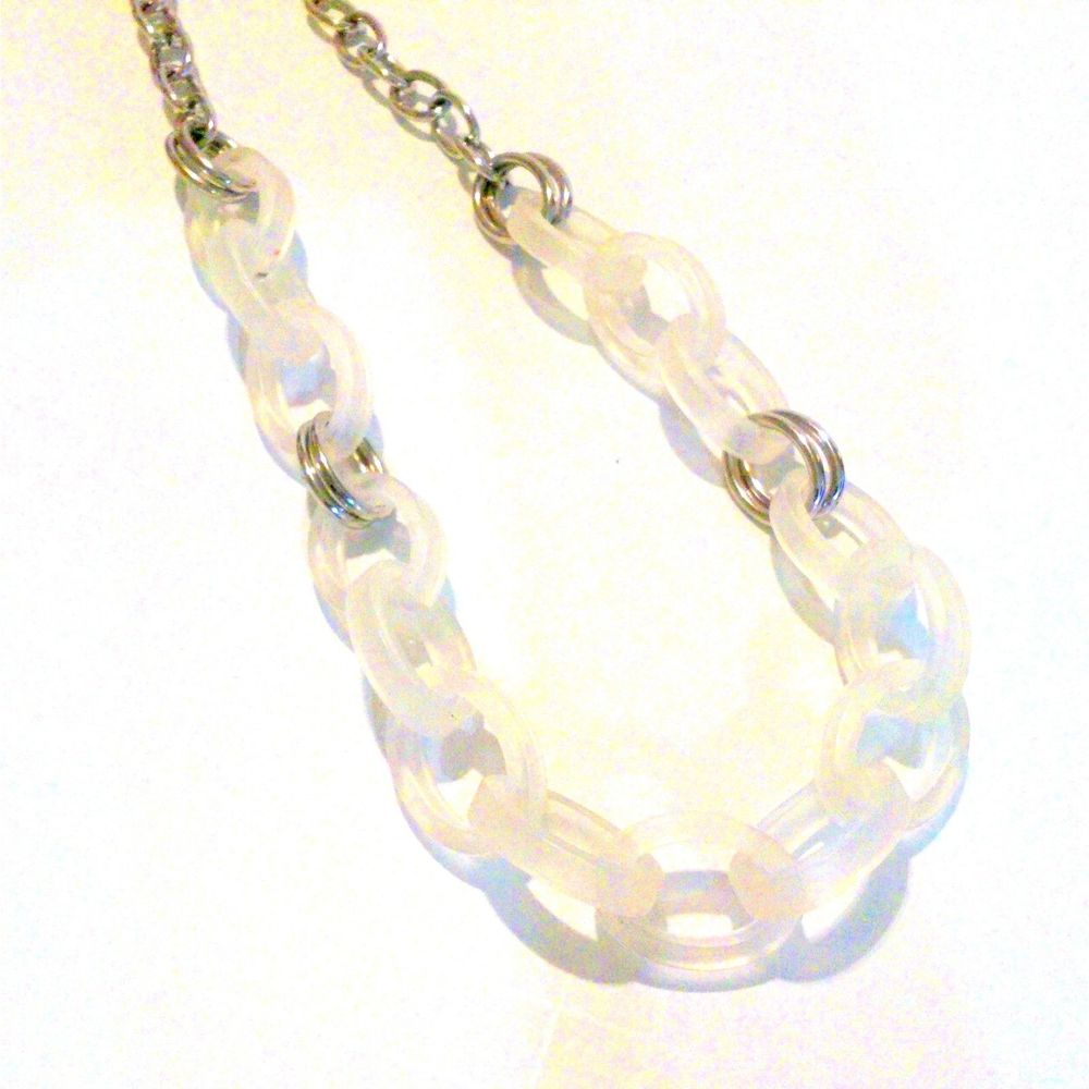 Signed SBJ Chunky Silver Tone and Frosted Link Chain Statement Necklace *